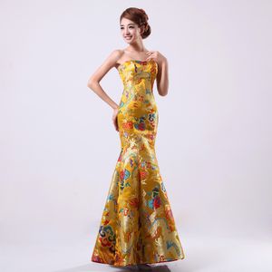 Summer Fashion Women Elegant Long vestido Prom Trumpet Dress Female Sexy Floral Fishtail Hem Chinese style Party Mermaid Dress