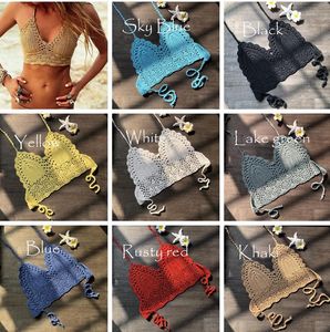 Summer Halter Tops Hand Crochet 비키니 Strapless Backless Tops 여성 조끼 작물 탑 레이디 브래지어 탱크 탑 9 색 S-XL 사이즈