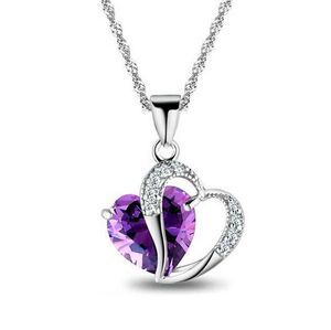 Crystal necklace 6 colors Top Class lady fashion heart pendant necklace crystal jewelry new for girls women GA309