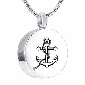 anchor Stainless Steel Round Shape Cremation Urn Necklace Locket Pendant Ash Jewelry for Men Women