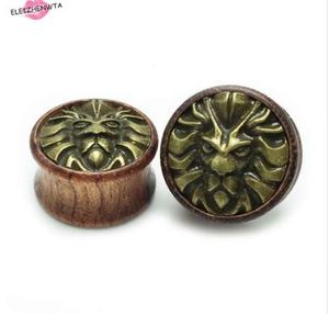 1Pair Lion Face Ear Tunnel Tappi per le orecchie Calibri Piercing all'orecchio Tappi in legno Sfinge Modello Expander Alesatore Gioielli per il corpo 8mm-20mm