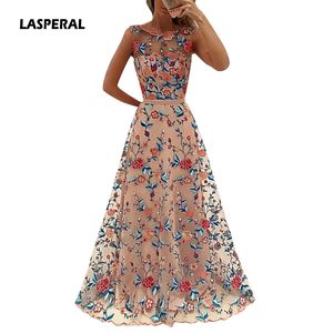 Lasperal 2017 blommig broderi lång maxi klänning party klänning brud bankett elegant golvlängd fest prom vestidos formell