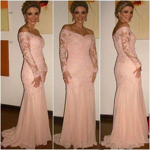 Wholesale formal gowns for weddings for sale - Group buy Mermaid Wedding Guest Gowns Off Shoulder Long Illusion long Sleeves Plus Size Mother Of The Bride Dresses Lace sheath formal gowns