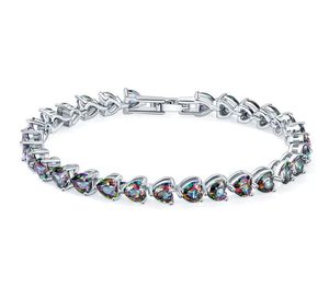 3pcs / mycket luckyshine hot sell mode 925 sterling silver nyaste naturliga hjärta eld mystic topaz ädelsten kedja armband