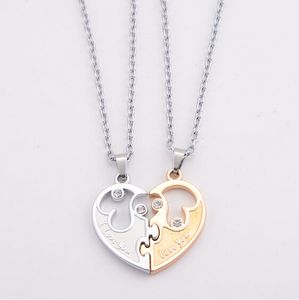 Engrave Heart Crystal Pendant Necklace Letter Matching CZ Couple Lovers Necklaces Women Men Chain Elegant Love Jewelry 2 Pcs Set