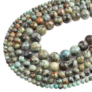 8mm Natural Africano Turquesa Pedra Rodada Beads Soltos 4 6 8 10 12mm Fit DIY Encantos Pulseira Beads para Jóias