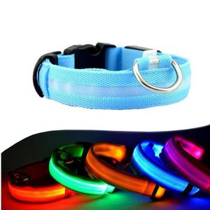 LED Nylon Dog Collar Dog Cat Harness Flashing Light Up Night Safety Pet Collars 8 Color XS-XL Size Christmas Accessories