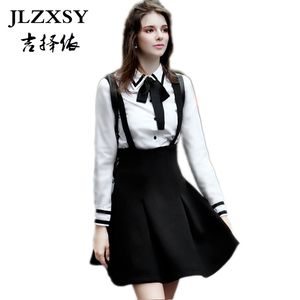 JLZXSY New Fashion Women Elegant Strap Skirt Gonna a vita alta con bretelle a pieghe Swing A Line Ball Gown Mini