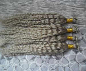 Silvery Kinky Curly Remy Hair Extensions Pre Bonded Nano Loop Ring Hair 200g 7a 100% Remy Hair 200pcs Nano Rings Pärlor