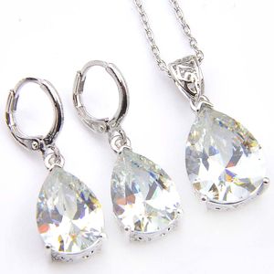 Luckyshine 5 Sets Women Fashion Earring Pendants Sets White Topaz Crystal CZ 925 Silver Necklaces Pendants Earrings Wedding Jewelry Sets
