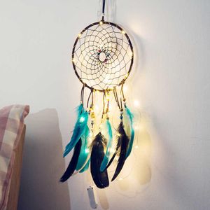 El yapımı led ışık rüya yakalayıcı tüyler araba ev duvar asılı dekorasyon süsleme hediye dreamcatcher rüzgar zil