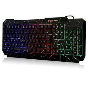 Freeshipping Crack Rainbow-Tastatur mit Hintergrundbeleuchtung, bunte LED-beleuchtete Gaming-PC-Tastatur mit spritzwassergeschütztem Design
