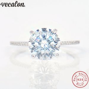 Vecalon Solitärschmuck Echter Soild 925 Sterling Silber Ring 1ct 5A Zirkon Cz Verlobung Ehering Ringe für Frauen Männer Geschenk