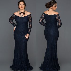 Elegant Mermaid Lace Mother Of The Bride Dresses Off The Shoulder Plus Size Long Sleeves Wedding Guest Dress Floor Length Evening Gowns