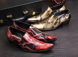 Fashion designer italiano Formale scarpe da uomo Mens Cowskin Leather Gold Red Printing Scarpe da sposa di lusso Scarpe da uomo Ascensore Scarpe per uomo