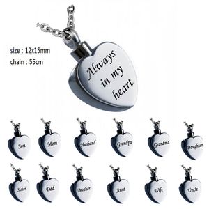 Custom-made a variety of names personality heart ashes urn cremation funeral pendant necklace fashion women jewelry