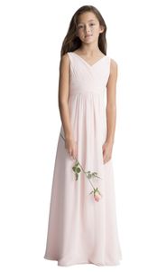 Güzellik Pembe Şifon V Yaka Ruffles Çiçek Kız Elbise Kız Pageant Elbise Doğum Günü Tatil Elbiseler Özel Boyut 2-14 FF727061