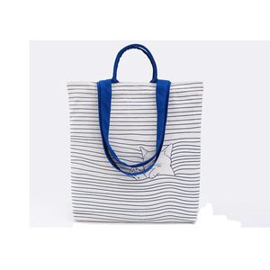 Wholesale- Stripe Canvas Shopping Bag Casual folding bag Enjoy the feeling of shopping