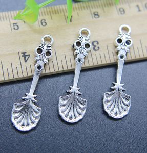 100pcs Wholesale Skull Spoon Alloy palm tree charm for DIY Jewelry Making - Ancient Silver Keychain Pendant for Bracelets and Earrings - 35*10mm