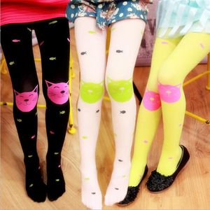 Spring Summer Girls Velvet Pantyhose Children Leggings Socks Cute Cartoon Cat Fish Pattern Candy Color Quality 10 colors