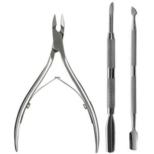 3pcs / set rostfritt stål cuticle pusher spoon remover cutter nipper clipper nagel sax verktyg för manikyr callus rakapparat