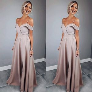 Simple but Elegant Prom Dresses Spaghetti Straps Off the Shoulder A Line Floor Length Evening Party Gowns with High Split Custom Made