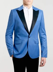 New Arrival Blue Groom Tuxedos Peaked Lapel One Button Groomsmen Men Formal Suits Party Prom Suit Customize(Jacket+Pants+Bows Tie) NO:78