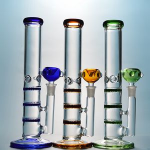 Dab Rig Aughty Glass Bong 3 Camadas Pente Percósticahs Canóvos Tubulação de Água Rigs DHL Atacado Por Atacado Triplo Perceito Colorido Bongs Tubo Reto Waterpipe WP525