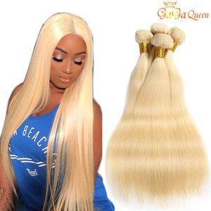 613 Färg Straight Hair Weave Bundles Blond brasilianska rakt hår 10-24 tum Human Hair Extensions Gaga Queen