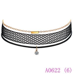 3pcs varumärke mode svart mesh läder kristall hängsmycke halsband för kvinnor vintage net kedja chockers smycken a0622