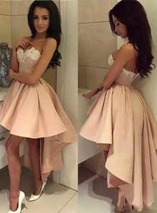 Dubai Sexy Arabic Hi-lo Long Prom Dresses A Line Satin Lace Applique Sweetheart Pleats Formal Evening Wear Party Gowns Custom Made pplique