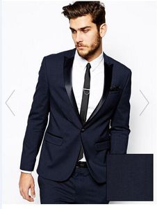 En İyi Tasarım Lacivert 2 Parça Suit Erkekler Düğün Tuxdos Ile Mükemmel Damat Smokin Tepe Yaka Slim Fit Erkekler Blazer (Ceket + Pantolon + Kravat) 1291