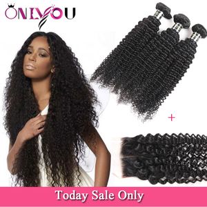 9A Mongolian Kinky Curly Deep Water Straight Body Wave Virgin 3 Bundles with 1 Lace Closure Unprocessed Brazilian Peruvian Hair