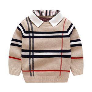 Boys Plaid Knitting Jacquard pullover Kids Removable Lapel Long Sleeve Knitted sweater Designer Preppy Style Children Lattice Jumper A4237 on Sale