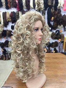 2018 New fashion sexy cosplay Blonde mixed long curly woman's full wig