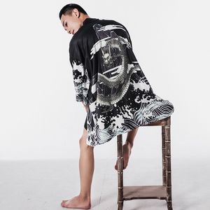 2018 Yaz Japonya Tarzı Kimono Ceket Erkekleri Gevşek Erkek Ceketler Artı Boyut 3/4 Kollu Açık Dikiş Sıradan Ceket Erkek Rüzgar Dergisi