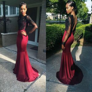Beautiful Long Sleeve Nigerian Lace Mermaid Prom Dresses Sheer Backless African Cheap Party Formal Evening Formal Gowns Robe De Soiree