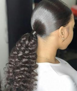 Nouveau Style Cheveux Humains Kinky Ponytails Postiches Pour Les Femmes Noires Américaines Queue De Cheval Bouclée Cordon Clip Sur La Queue De Poney 3 Couleurs Disponibles