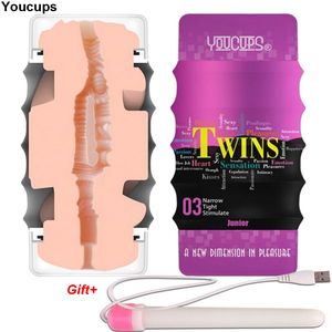 YouCups Macchina per masturbazione maschile a doppio canale Realistico Vagina vera Figa giocattoli per uomo Masturbarsi per uomo Sextoy homme Giocattolo del sesso D18110605