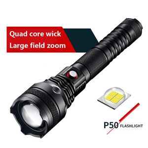 3000Lumens XHP50 Zoom LED Tactical Flashlight Waterproof Torch Light Use 2*26650 battery Direct Charging For Camping Hunting Riding