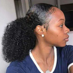 Mongolian Afro Kinky Curly Hair Ponytail 10-22インチ人間の髪Ponytailナチュラルカラー3B 3C巻き毛Ponytails