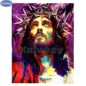 İsa Elmas Boyama toptan satış-Tam Diy Elmas Nakış Dini İsa simgesi D Elmas boyama resim Kare çıkartmalar Mozaik Rhinestones ev dekor