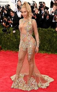 Sukienki wieczorowe z koralikami Beyonce Met Ball Red Carpet Naked Celebrity Sukienki na bal