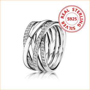 Äkta 100 % 925 Sterling Silver sammanflätad RING med originallåda för Pandora Silver Smycken Vigselringar Damgåva