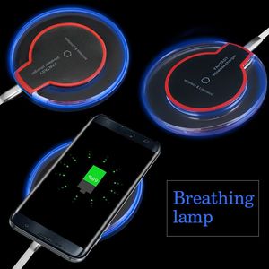 Qi Wireless Fast Charger for iPhone 14 13 Pro Max Samsung Galaxy S23 S22 Crystal LED Light Mini Charging Cable مع كابل الشحن في صندوق البيع بالتجزئة