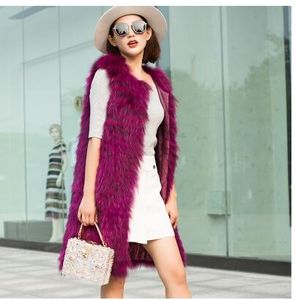 2018 Höst Vinter Ny Design Kvinnors Ärmlös O-Neck Loose Plus Size Real Natural Raccoon Fur Long Vest Coat Casacos SMLXLXXL