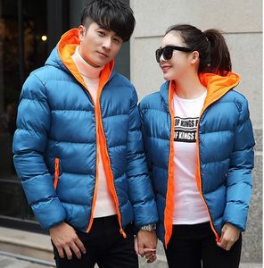 Mens Winter Clothing Light Colors Downs Fashion Warm Zipper Short Coat Balck Blue Lovers Hooded Cotto Coat