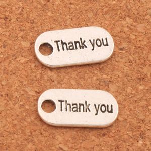 200pcs/lot Rectangle Thank You Spacer Charms Beads 18x9.2mm Antique Silver Pendants Alloy Handmade Jewelry DIY L366 LZsilver
