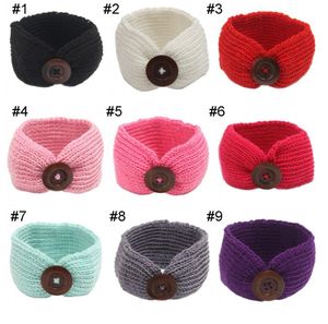 Cute Baby Girls Knit Wool Crochet Headband Woolen Yarnband Hairband z guzikiem Decor Winter Kids Infant Ear Headwrap