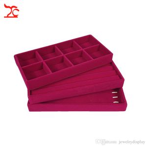 High top Ring Chain Compartment Jewelry Display Tray Set Red Velvet